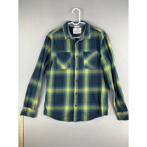 Ultimate Flannel Men's Medium Blue Yellow Plaid Button Up Shirt Soft Cotton